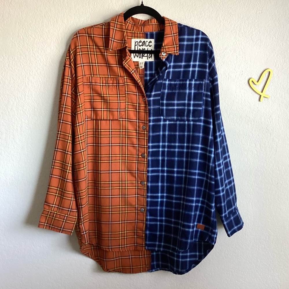 \Peace Love World\ Two-Tone Plaid Button Down
